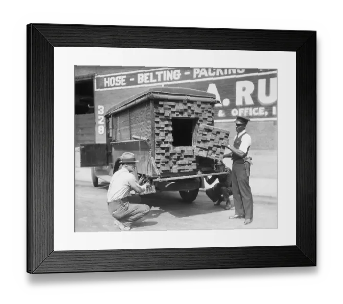 Framed Print : Prohibition Agents Inspecting Bootleggers Truck Framed Print : Prohibition Agents Inspecting Bootleggers Truck