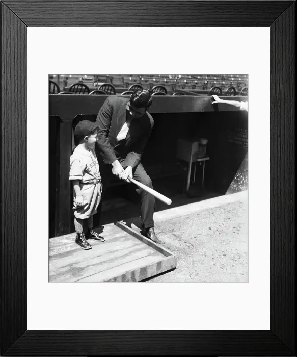Framed Print : Babe Ruth Shows Boy How To Hold Bat