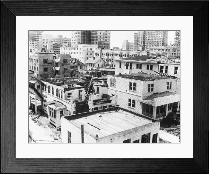 Framed Print : Houses W / Broken Windows & Damaged Roofs Framed Print : Houses W / Broken Windows & Damaged Roofs