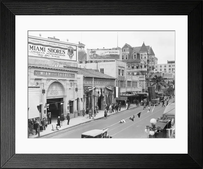 Framed Print : View of Flagler Street With Pedestrians and Cars Framed Print : View of Flagler Street With Pedestrians and Cars