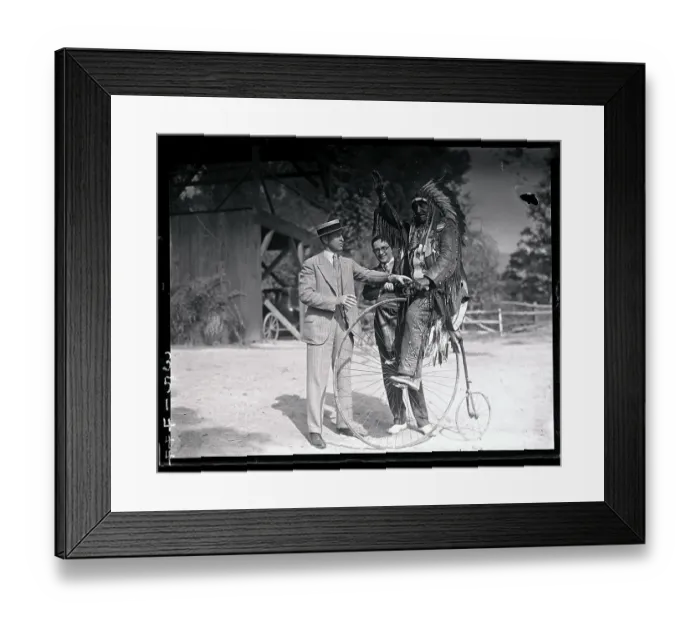 Framed Print : Chief White Horse Eagle Seated on Bicycle Framed Print : Chief White Horse Eagle Seated on Bicycle