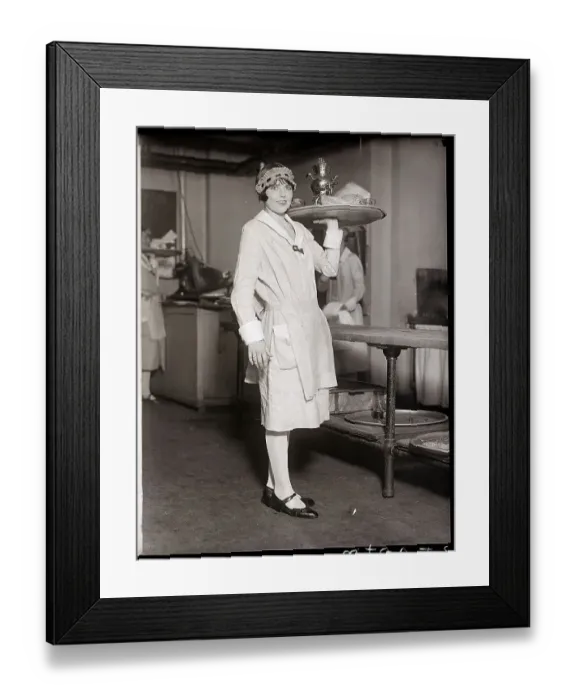 Framed Print : Woman with Tray at Beauty Contest Framed Print : Woman with Tray at Beauty Contest