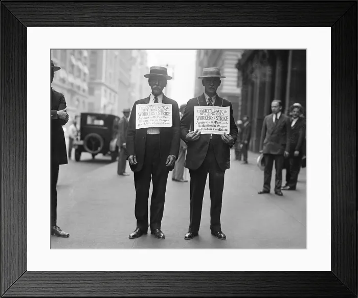 Framed Print : Two Garment Workers Stand with Picket Signs Framed Print : Two Garment Workers Stand with Picket Signs