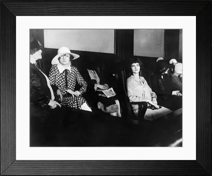 Framed Print : Girls Seated On Bench Awaiting Questioni Framed Print : Girls Seated On Bench Awaiting Questioni