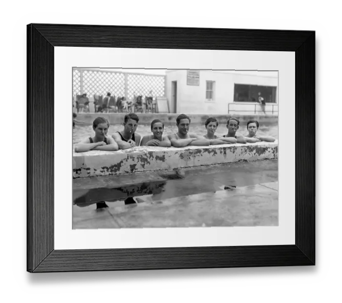 Framed Print : Three Men, Four Women In Pool, Smoking Framed Print : Three Men, Four Women In Pool, Smoking