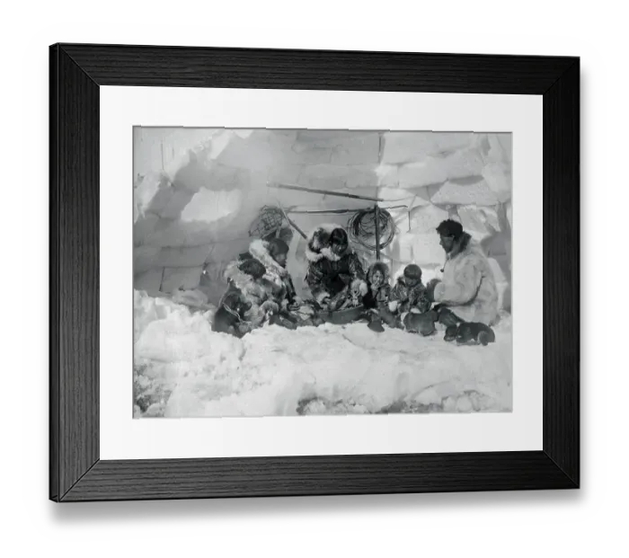 Framed Print : Family of Eskimos in Igloo Framed Print : Family of Eskimos in Igloo
