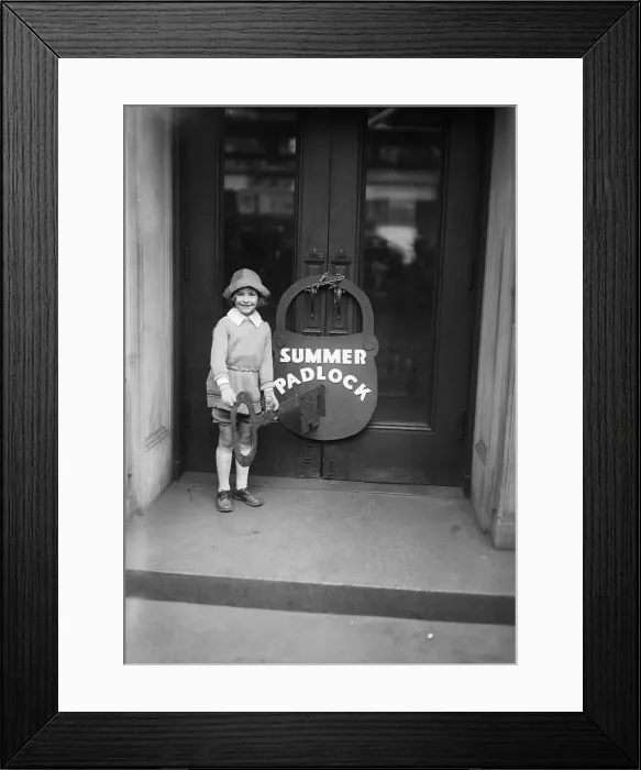 Framed Print : Girl Locks Door with Huge Padlock Framed Print : Girl Locks Door with Huge Padlock
