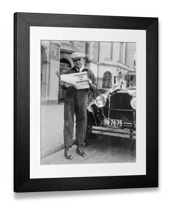 Framed Print : Babe Ruth Reading Motorist Manual Framed Print : Babe Ruth Reading Motorist Manual