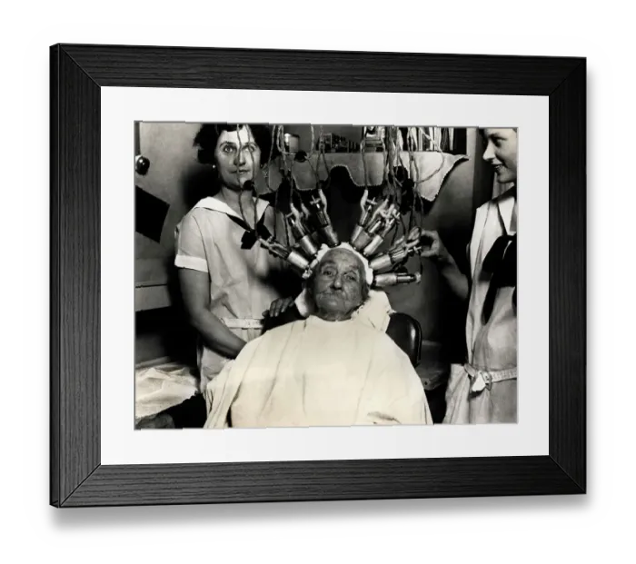 Framed Print : Old Woman getting a Permanent Wave Framed Print : Old Woman getting a Permanent Wave