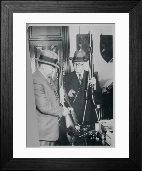 Framed Print : Detectives with Suspect's Weapons Framed Print : Detectives with Suspect's Weapons
