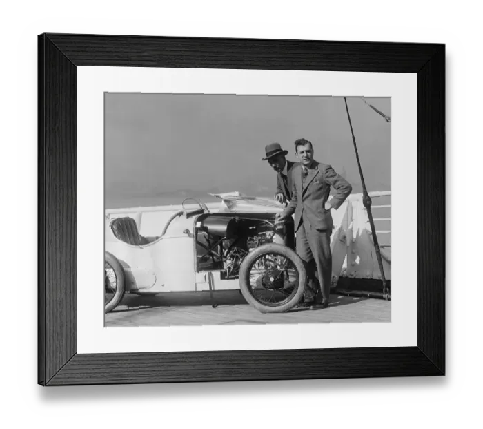 Framed Print : Men Posing with Small Sports Car Framed Print : Men Posing with Small Sports Car