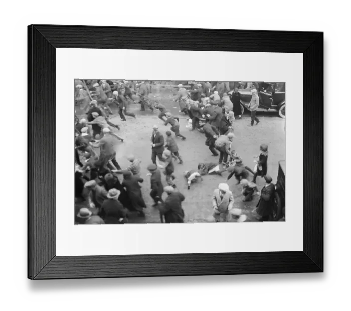 Framed Print : Striking Textile Workers Fleeing Police Framed Print : Striking Textile Workers Fleeing Police