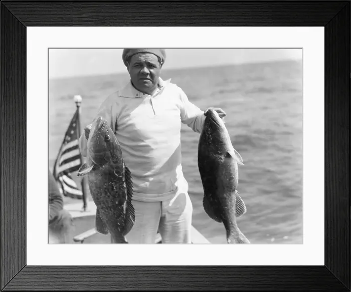 Framed Print : Babe Ruth Holding Fish Framed Print : Babe Ruth Holding Fish