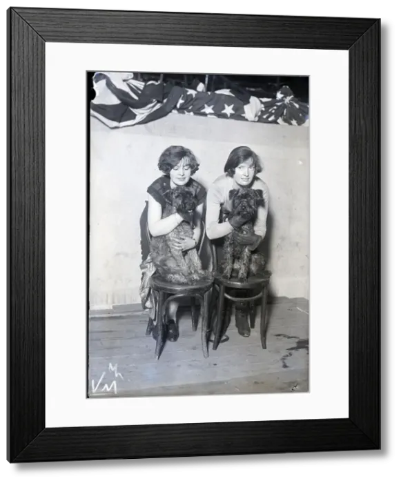 Framed Print : Irish Sisters With Their Irish Terriers Framed Print : Irish Sisters With Their Irish Terriers