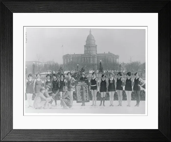 Framed Print : Row of Young Women Posing in Swimwear Framed Print : Row of Young Women Posing in Swimwear