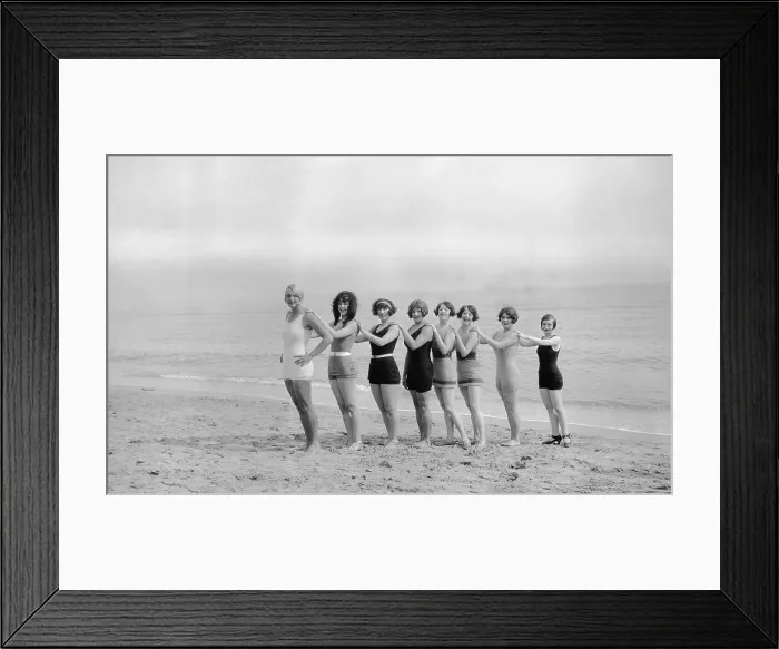 Framed Print : USA, Florida, Group of young women in bathing suits on beach Framed Print : USA, Florida, Group of young women in bathing suits on beach