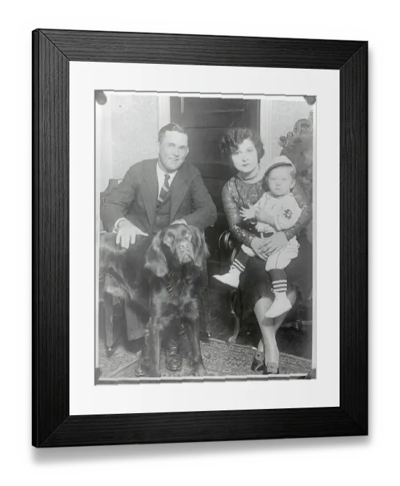 Framed Print : Rogers Hornsby and Family with Their Dog Framed Print : Rogers Hornsby and Family with Their Dog