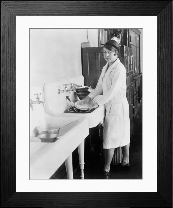 Framed Print : Woman Washing Dishes By Hand, 1926 Framed Print : Woman Washing Dishes By Hand, 1926