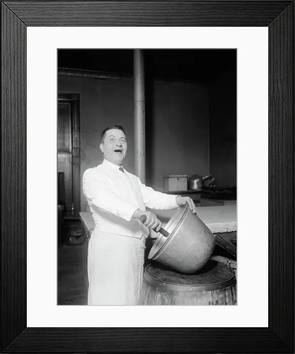 Framed Print : Baker Singing while Mixing Batter