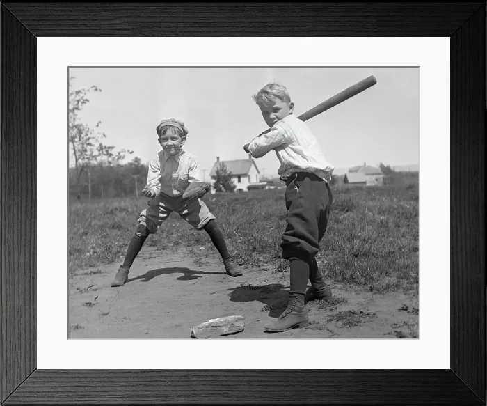Framed Print : Two Boys Playing Baseball Framed Print : Two Boys Playing Baseball
