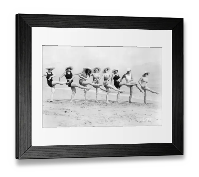 Framed Print : Women Kicking in Unison on the Beach Framed Print : Women Kicking in Unison on the Beach