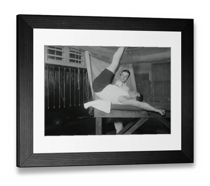 Framed Print : Babe Ruth Stretching with Trainer Framed Print : Babe Ruth Stretching with Trainer
