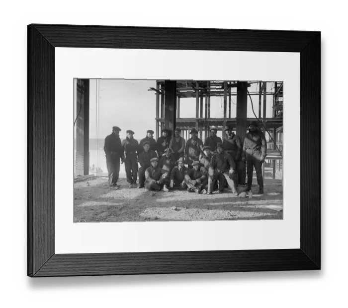 Framed Print : Group Construction Workers On Building