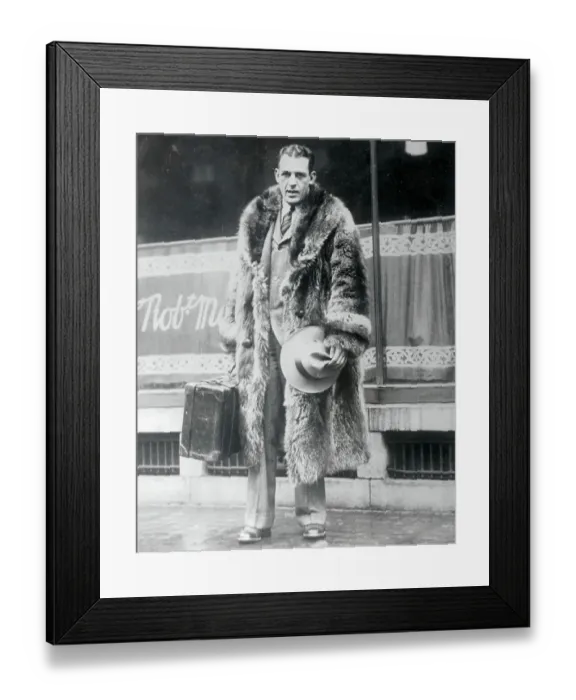 Framed Print : Red Grange Wearing Raccoon Skin Coat Framed Print : Red Grange Wearing Raccoon Skin Coat
