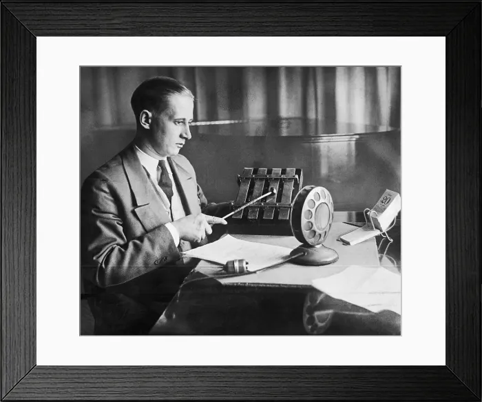 Framed Print : Radio Operator Preparing to Ring an Alarm Bell Framed Print : Radio Operator Preparing to Ring an Alarm Bell