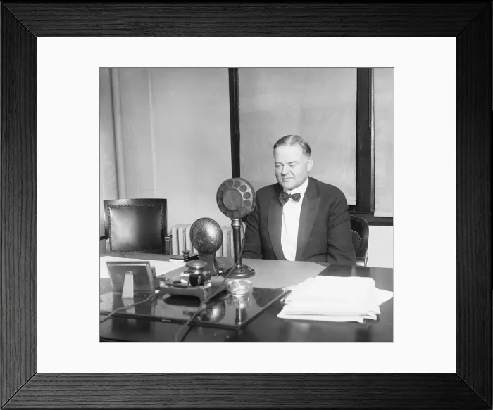 Framed Print : Herbert Hoover Talking Into a Microphone Framed Print : Herbert Hoover Talking Into a Microphone