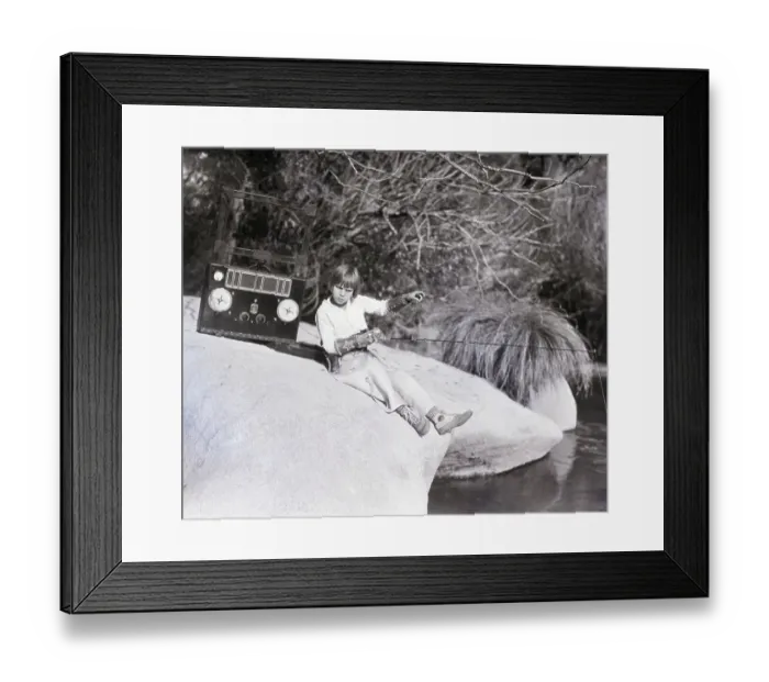 Framed Print : Boy Listening To Radio, Reeling In Trout Framed Print : Boy Listening To Radio, Reeling In Trout