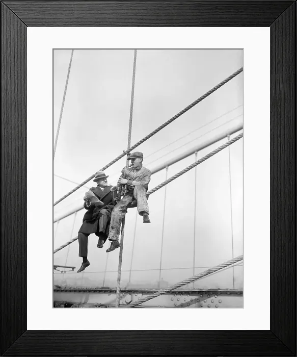 Framed Print : Saxophonist Ross Gorman and His Pupil Atop Brooklyn Bridge
