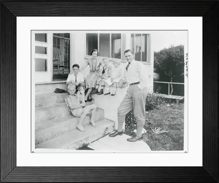 Framed Print : Baseball Player Walter Johnson with Family Outside Home Framed Print : Baseball Player Walter Johnson with Family Outside Home