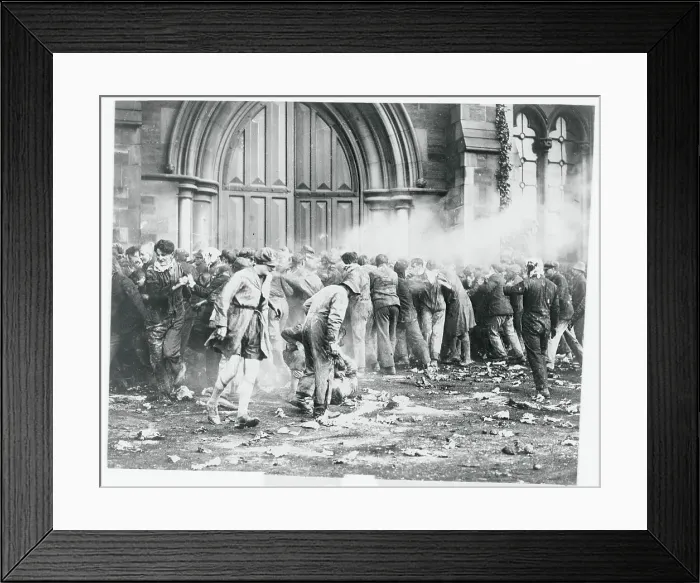 Framed Print : Students and Debris in Front of Building Framed Print : Students and Debris in Front of Building