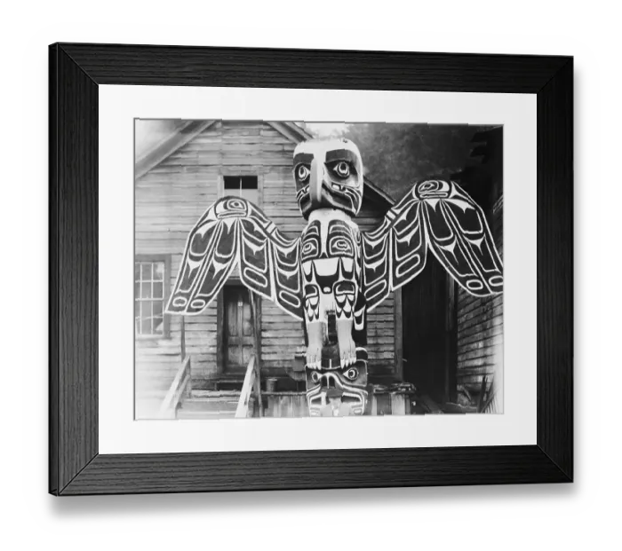 Framed Print : Native Totem Pole in Front of Building Framed Print : Native Totem Pole in Front of Building