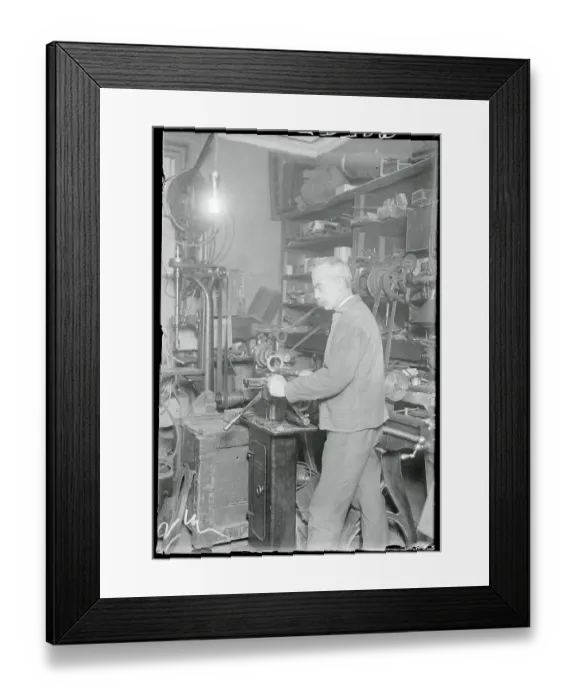Framed Print : Jean Leroy Working in His Shop