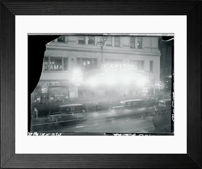 Framed Print : View of Theater as Cars Pass By