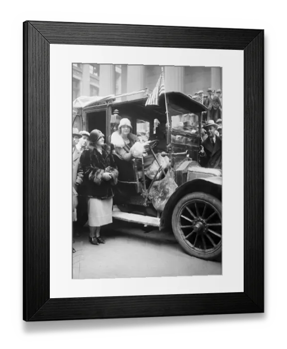 Framed Print : Society Women Posing at Taxi During Wall Street Celebration Framed Print : Society Women Posing at Taxi During Wall Street Celebration