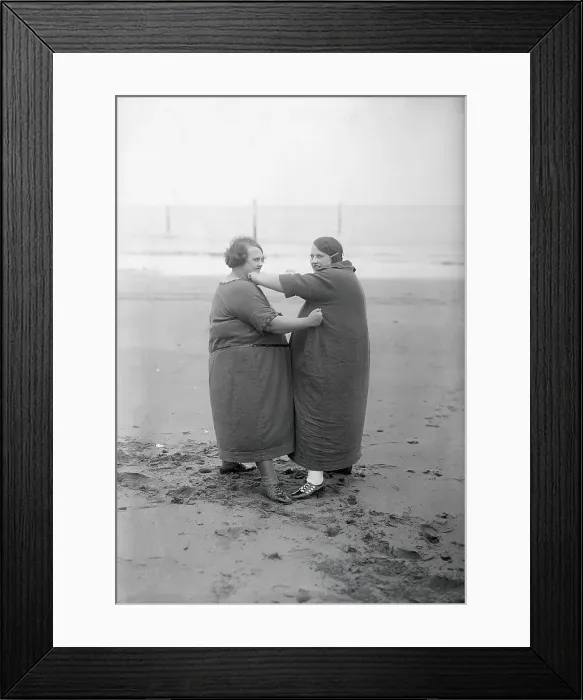 Framed Print : Overweight women sparring at beach. November 02, 1925 Framed Print : Overweight women sparring at beach. November 02, 1925