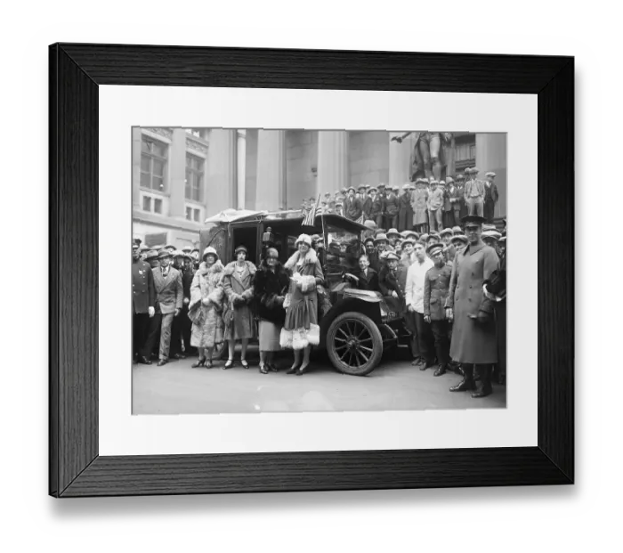 Framed Print : Crowd Posing Near Taxi During Wall Street Celebration Framed Print : Crowd Posing Near Taxi During Wall Street Celebration