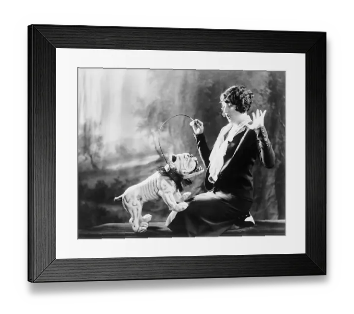 Framed Print : Fake Dog Barking at Woman Framed Print : Fake Dog Barking at Woman