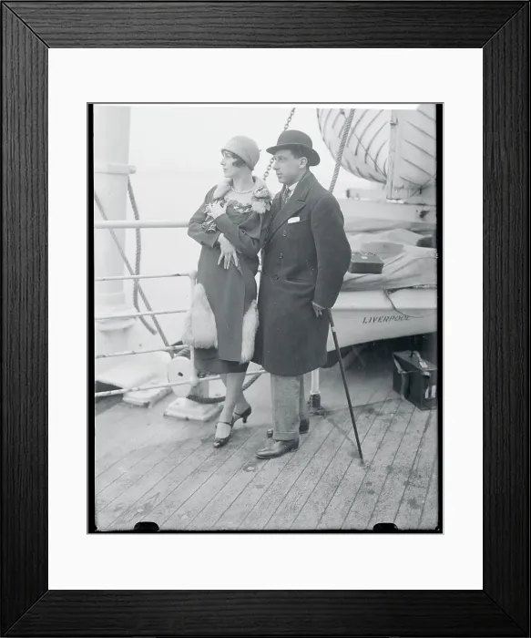 Framed Print : Mr. and Mrs. A.Seversky Pausing on Liner Deck Framed Print : Mr. and Mrs. A.Seversky Pausing on Liner Deck