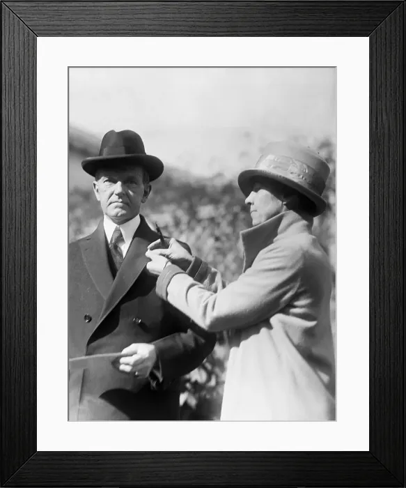 Framed Print : Calvin Coolidge Being Pinned by His Wife Framed Print : Calvin Coolidge Being Pinned by His Wife