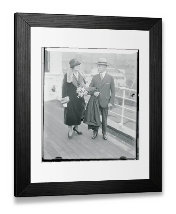 Framed Print : Mr. and Mrs. Adolph Zukor Pausing on Liner Deck Framed Print : Mr. and Mrs. Adolph Zukor Pausing on Liner Deck