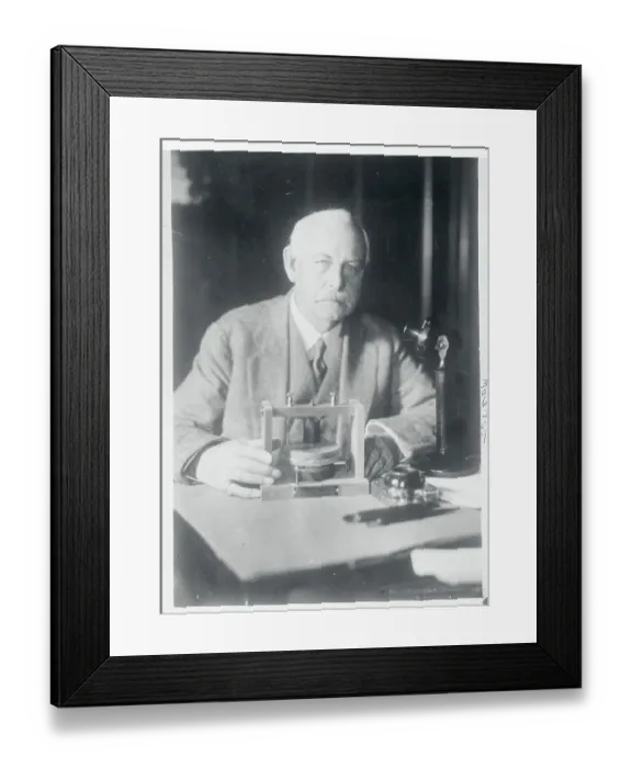 Framed Print : Scientist Charles J. Bell Working with Equipment Framed Print : Scientist Charles J. Bell Working with Equipment