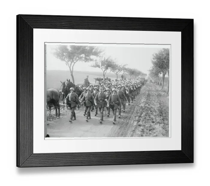Framed Print : Soldiers Marching in Formation Along Road Framed Print : Soldiers Marching in Formation Along Road