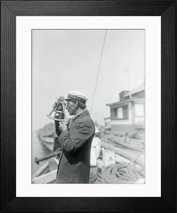 Framed Print : Ship Pilot Using Old Sextant Framed Print : Ship Pilot Using Old Sextant
