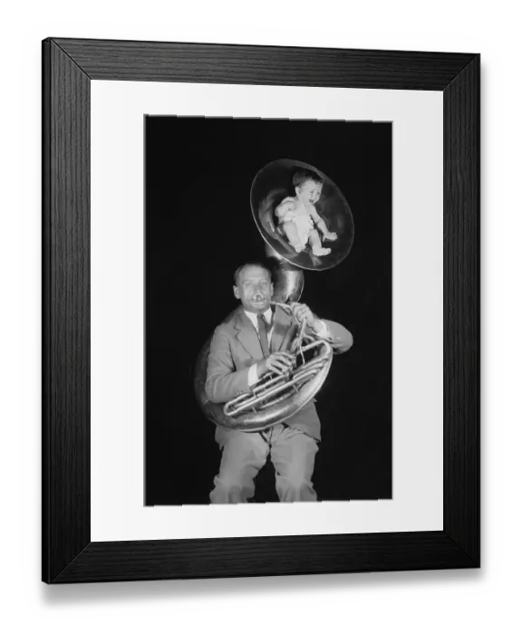 Framed Print : Baby Sitting in Tuba Horn Framed Print : Baby Sitting in Tuba Horn