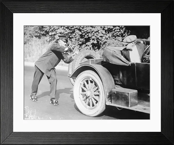 Framed Print : Policeman Riding on Roller Skates Framed Print : Policeman Riding on Roller Skates