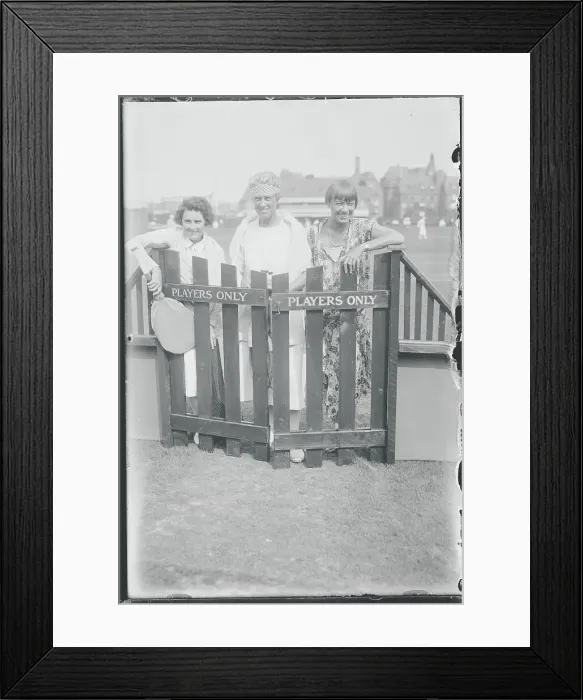 Framed Print : Female Tennis Champions Posing by Fence Framed Print : Female Tennis Champions Posing by Fence